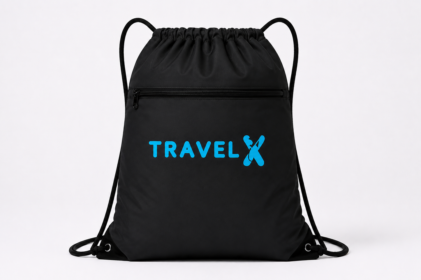 Travel X Go Bag drawstring backpack with blue logo