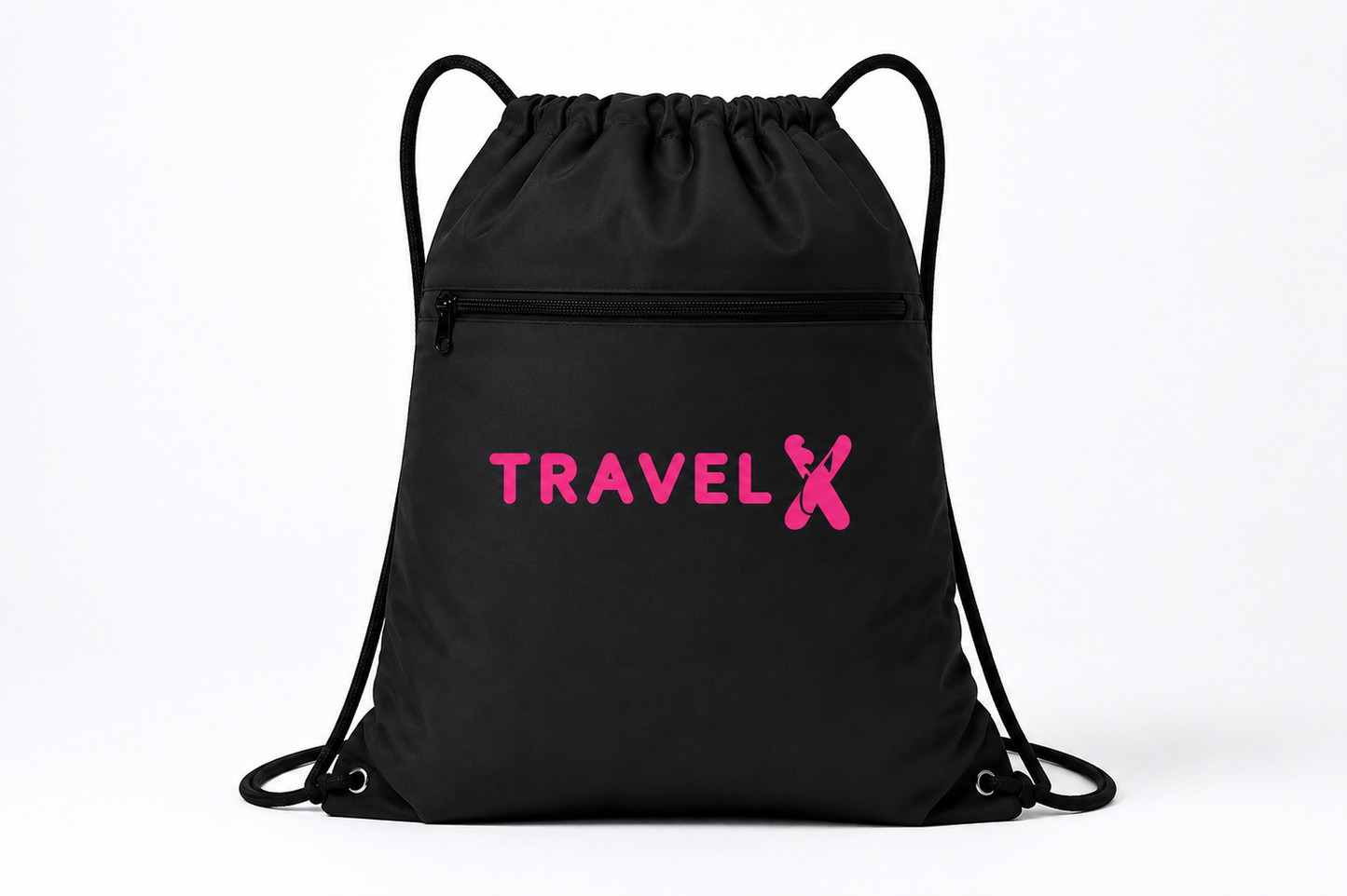 Travel X Go Bag drawstring backpack with pink logo
